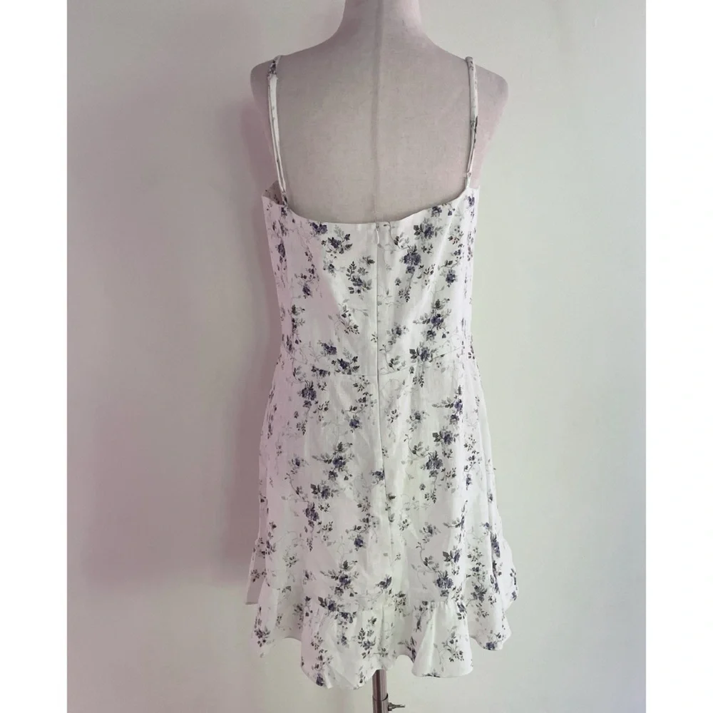EUC Reformation Mariana Madeline Floral Flounce Bustier Linen Mini Dress 12​​​ - Picture 7 of 11